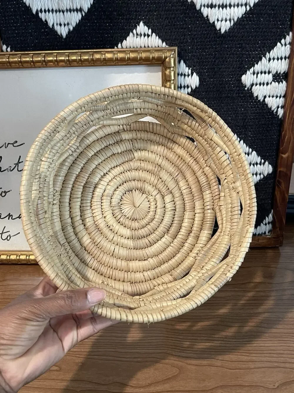 Seagrass Decorative Basket Woven Rattan Round Boho Storage Shelf Decor Console